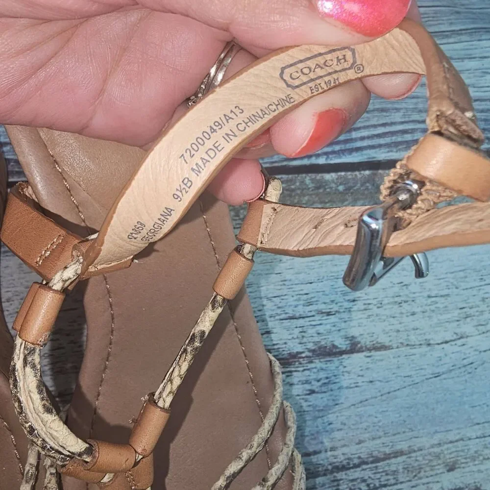 Coach Sandal Womens 9.5 Beige Tan Cork Wedge Braided Straps Open Toe Chic - Picture 5 of 13